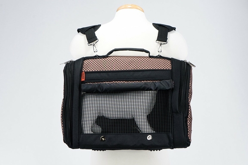 Prefer_Pets_358_Hideaway_Backpack_Brown_Checkers_Pet_Carrier_-_In-use_Sample_Front_View.jpg